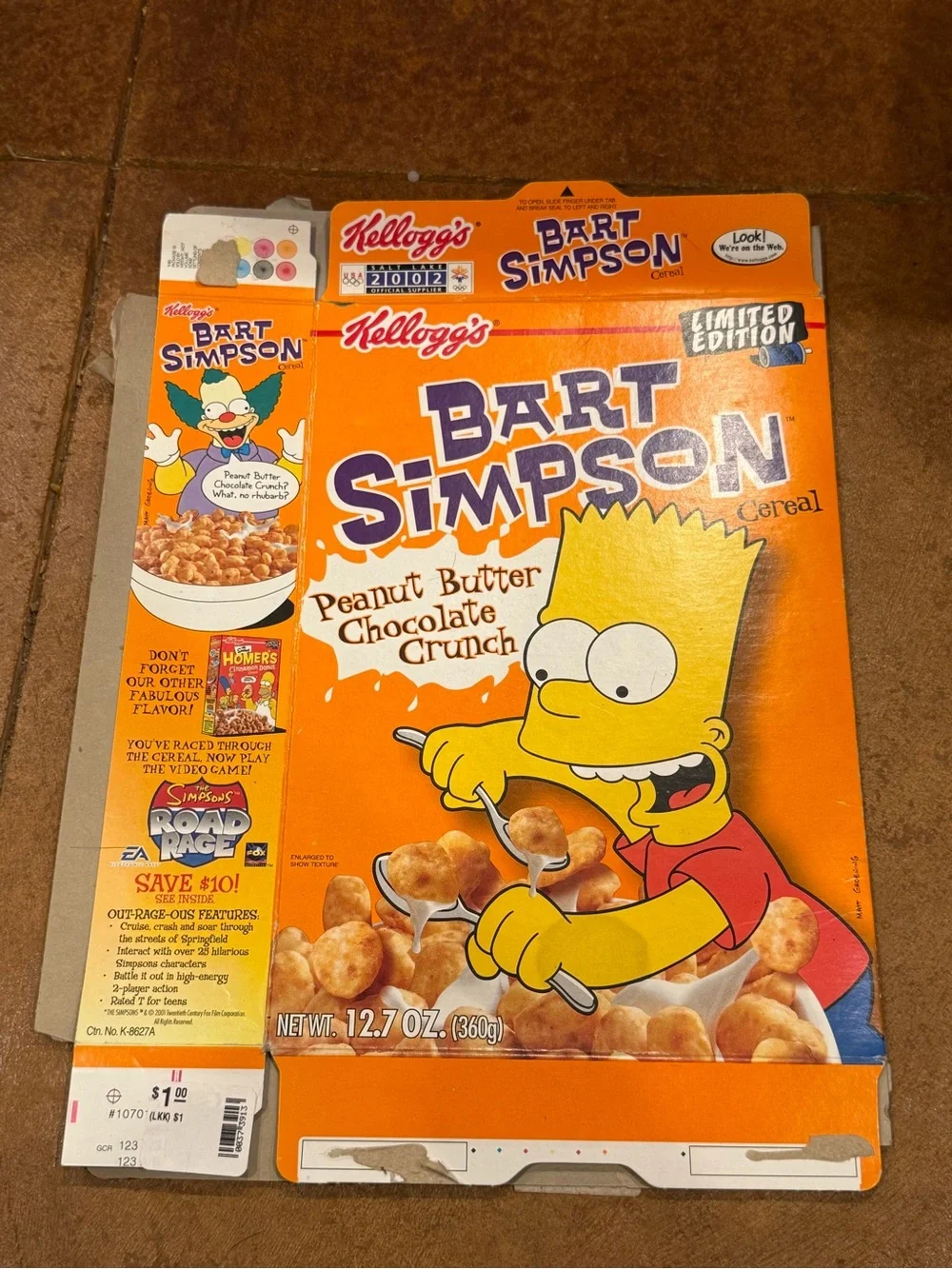 Kellogg's Bart Simpson Cereal Limited Edition flattened box from 2001
